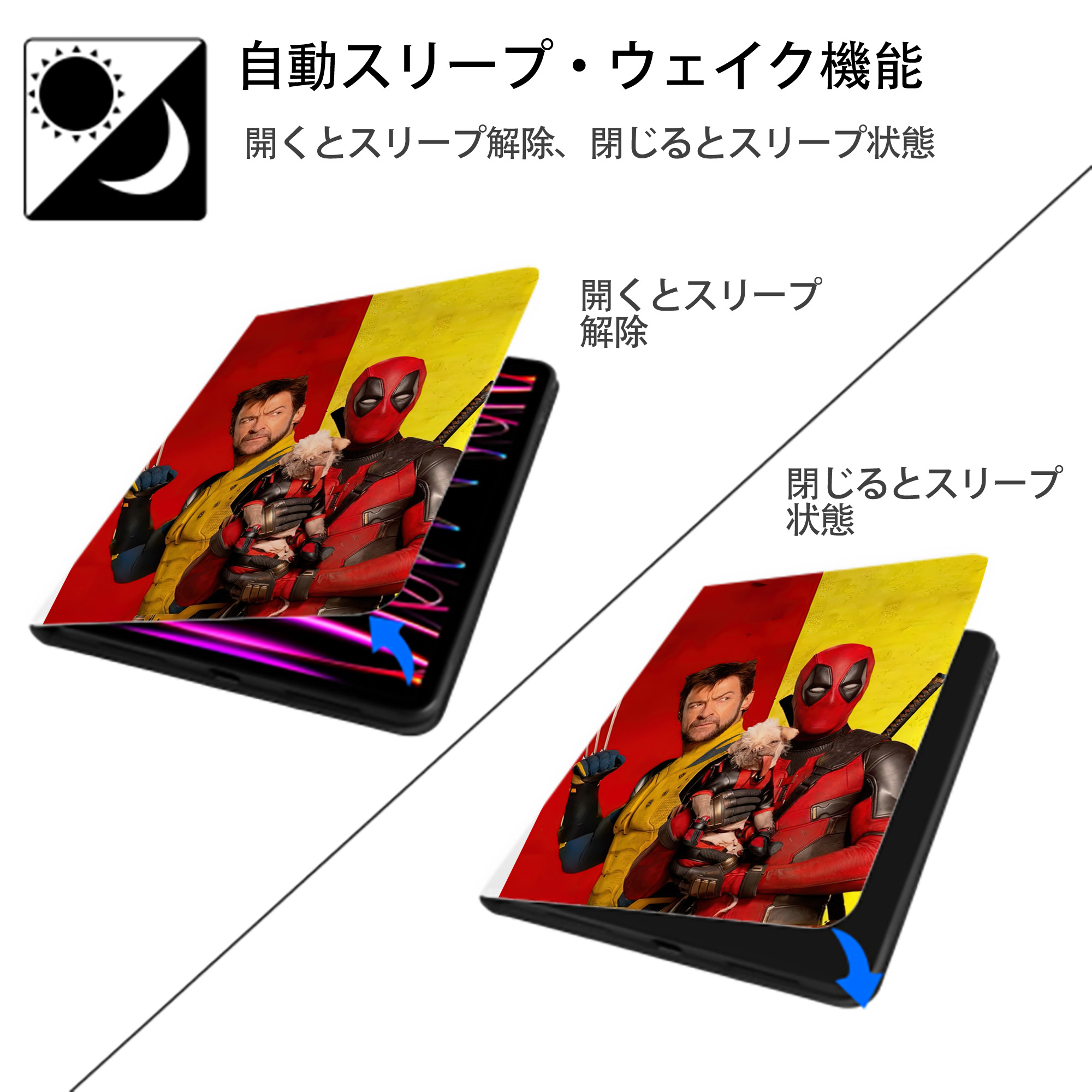Deadpool デッドプール IPad ケース ペン収納付き 三つ折りスタンド PUレザー×シリコン 対応機種9.5/10.5/10.9インチ