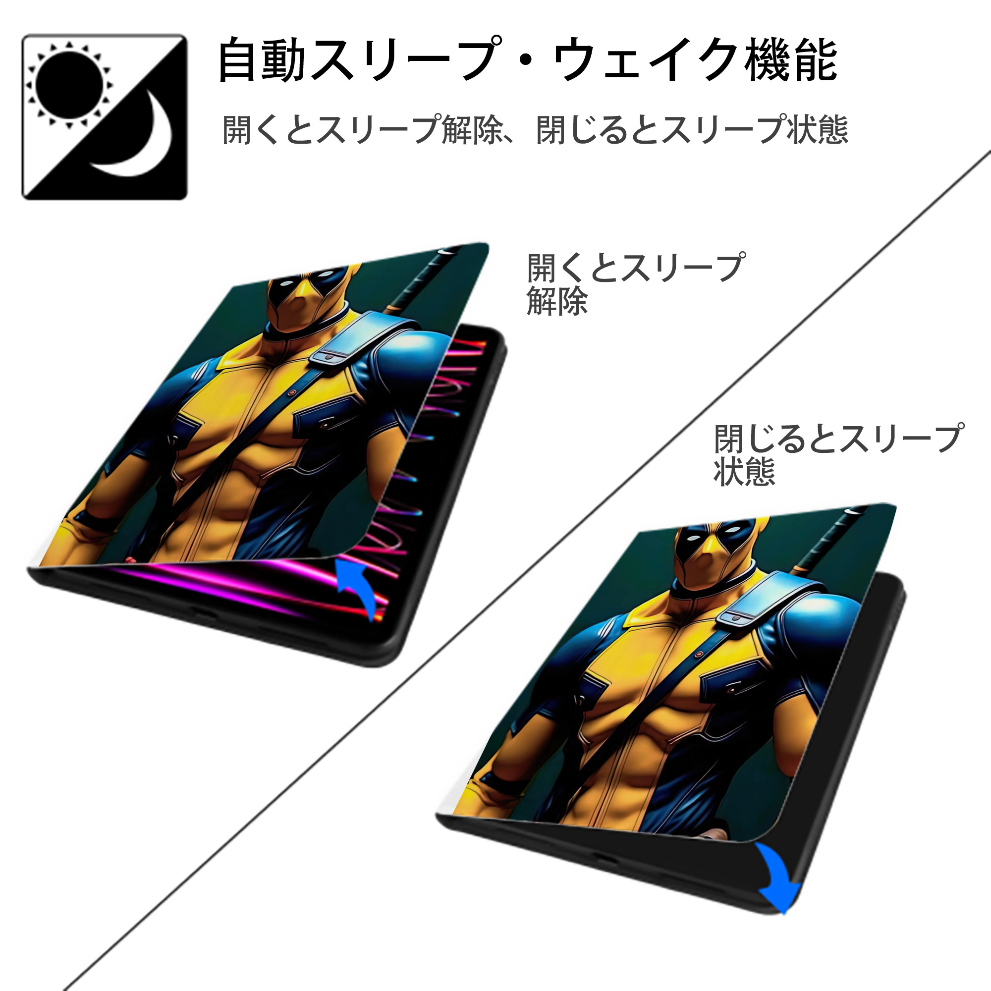 Deadpool デッドプール IPad ケース ペン収納付き 三つ折りスタンド PUレザー×シリコン 対応機種9.5/10.5/10.9インチ