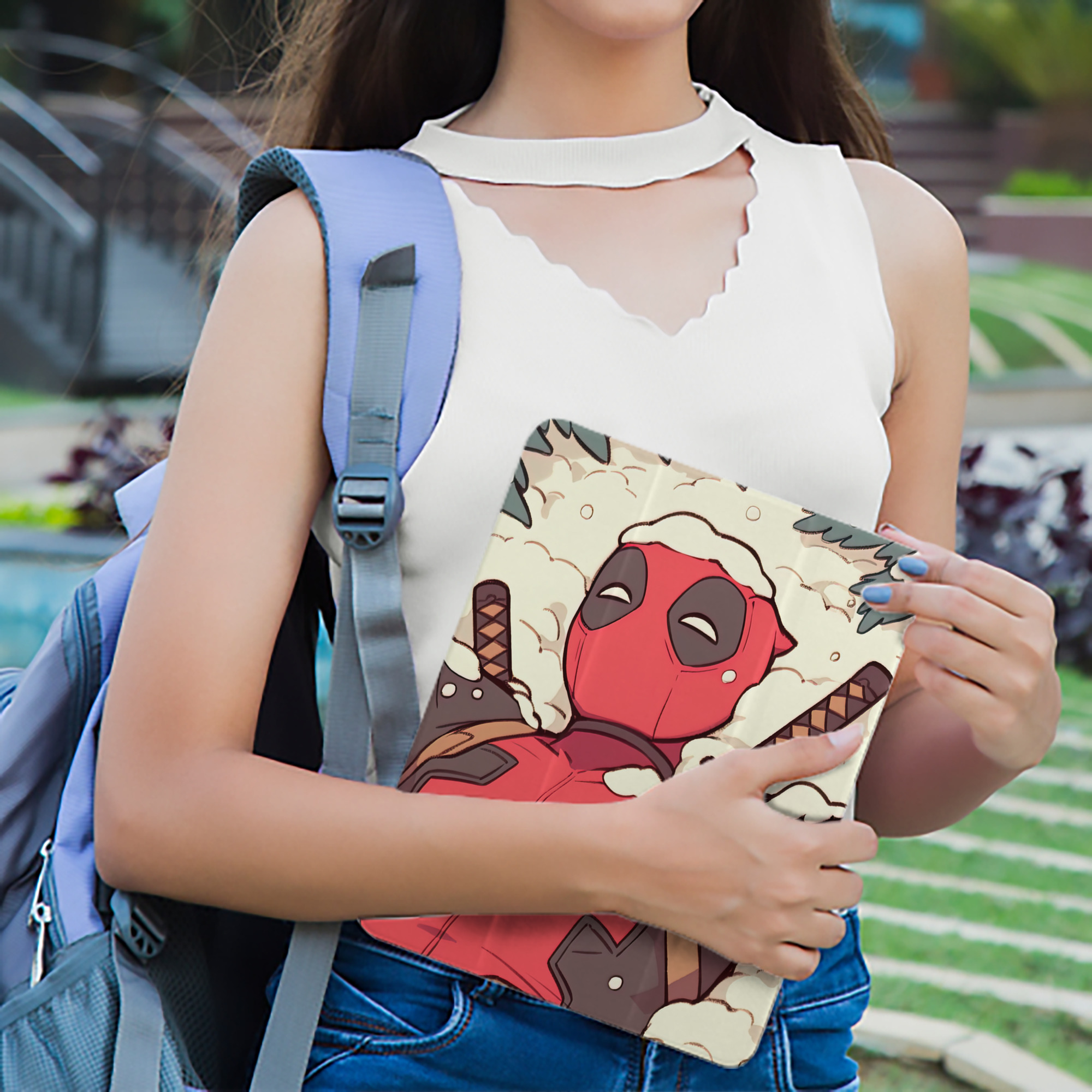 Deadpool デッドプール IPad ケース ペン収納付き 三つ折りスタンド PUレザー×シリコン 対応機種9.5/10.5/10.9インチ