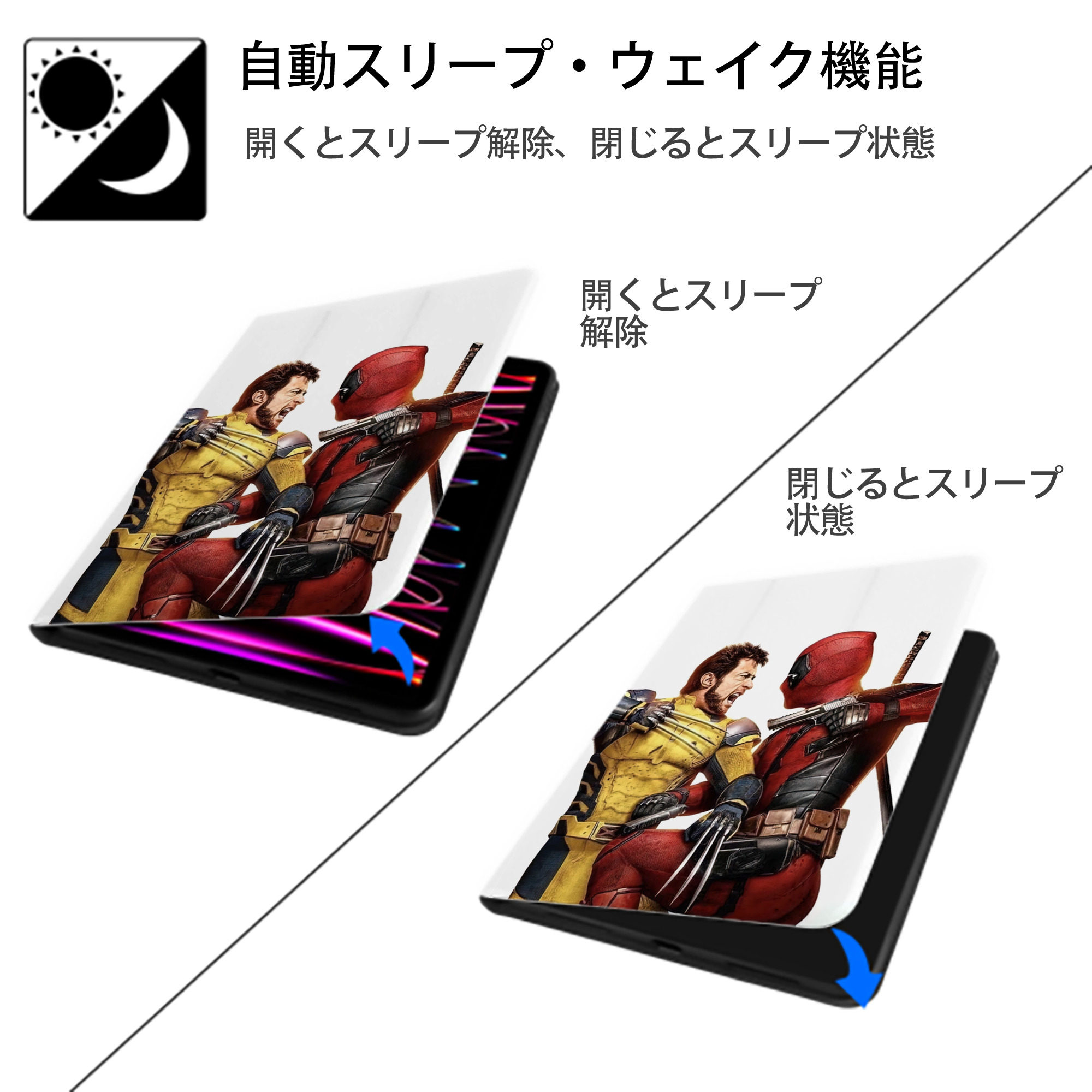 Deadpool デッドプール IPad ケース ペン収納付き 三つ折りスタンド PUレザー×シリコン 対応機種9.5/10.5/10.9インチ