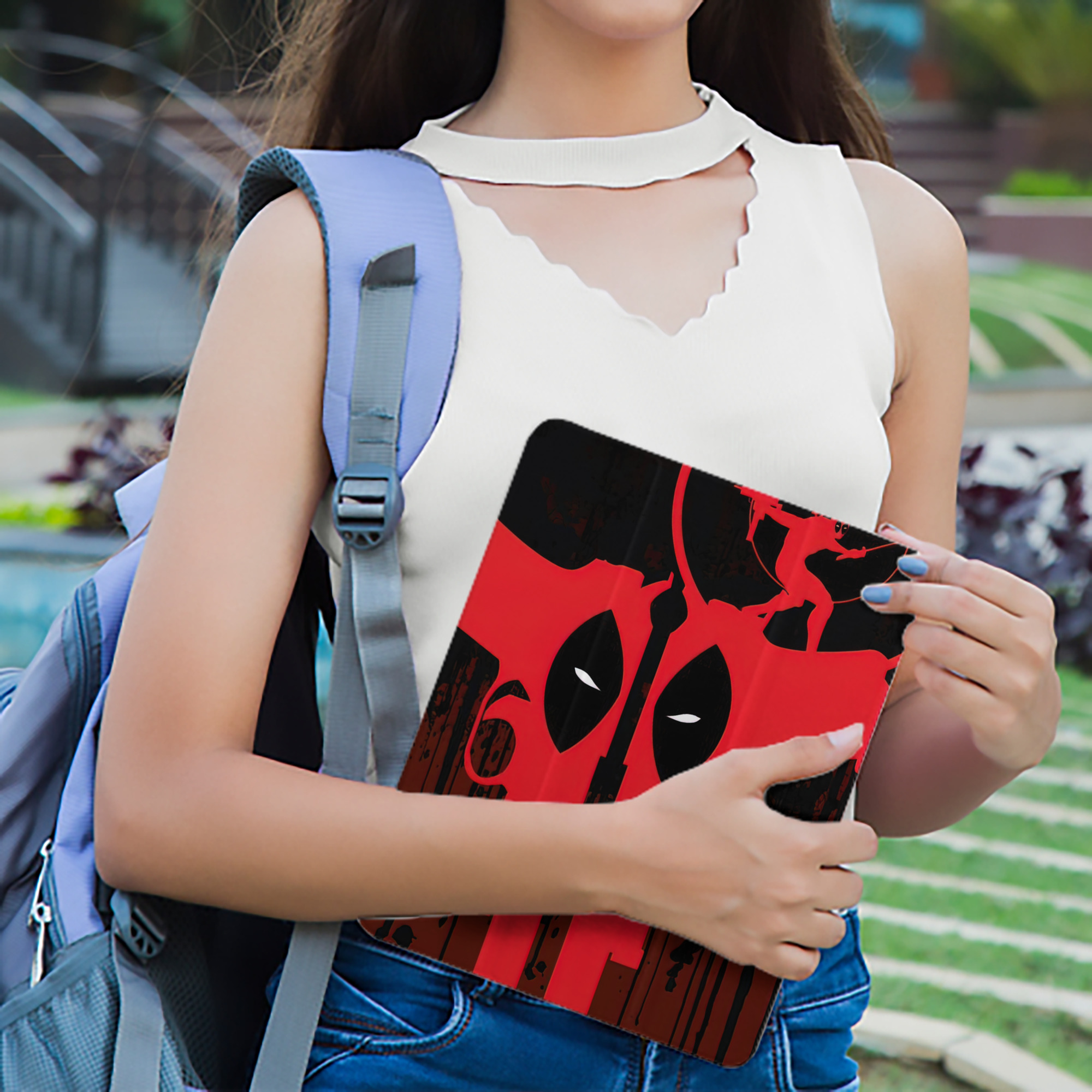 Deadpool デッドプール IPad ケース ペン収納付き 三つ折りスタンド PUレザー×シリコン 対応機種9.5/10.5/10.9インチ