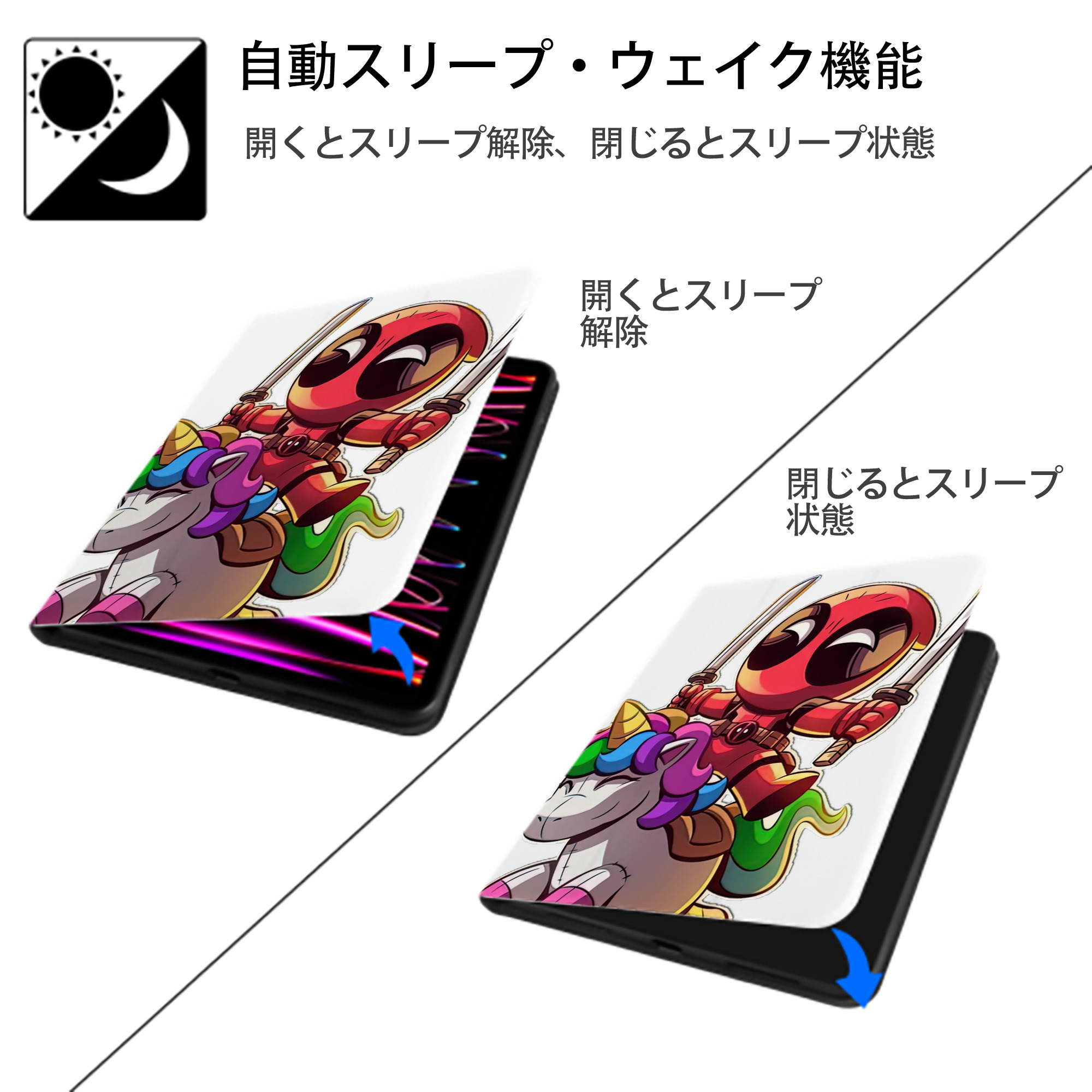 Deadpool デッドプール IPad ケース ペン収納付き 三つ折りスタンド PUレザー×シリコン 対応機種9.5/10.5/10.9インチ