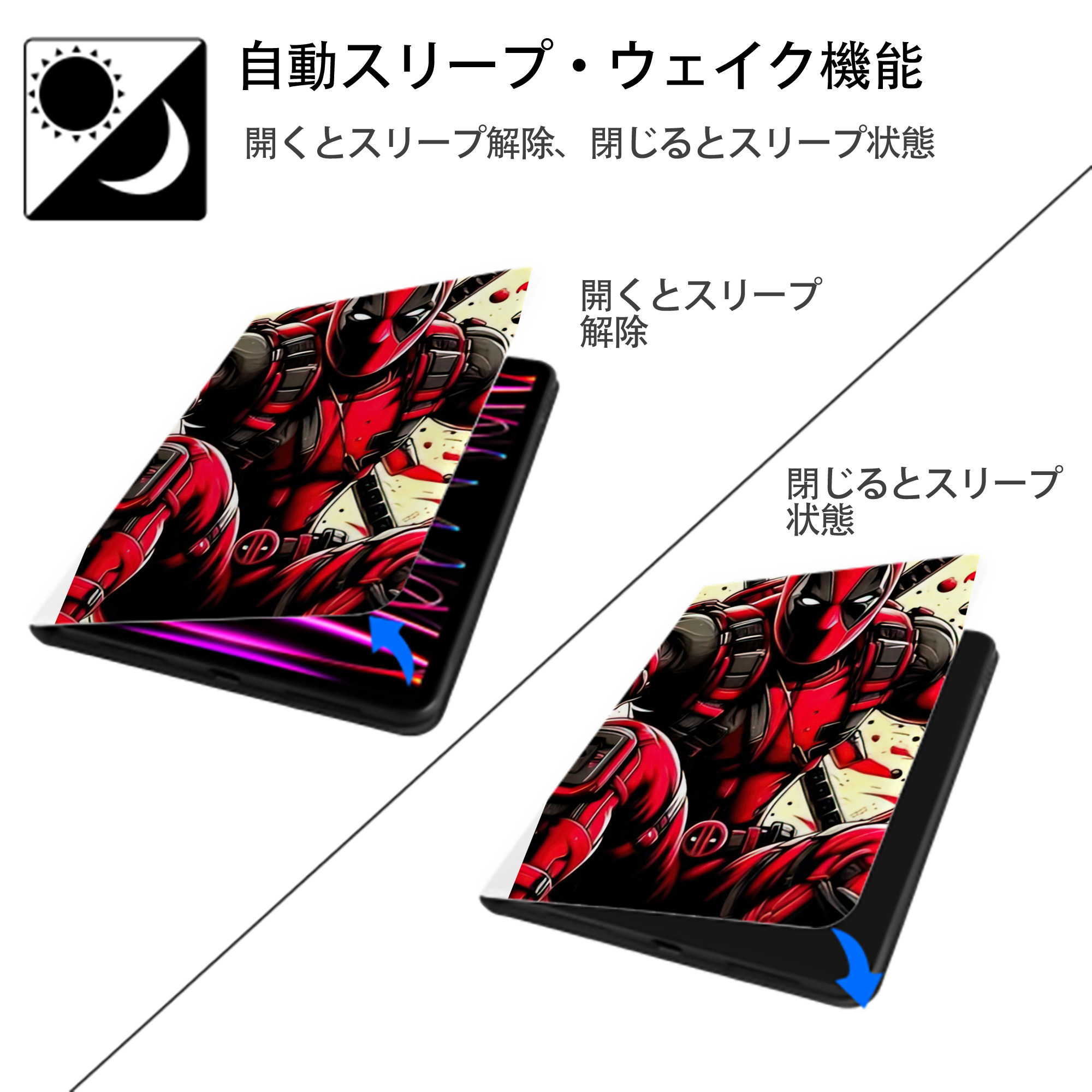 Deadpool デッドプール IPad ケース ペン収納付き 三つ折りスタンド PUレザー×シリコン 対応機種9.5/10.5/10.9インチ