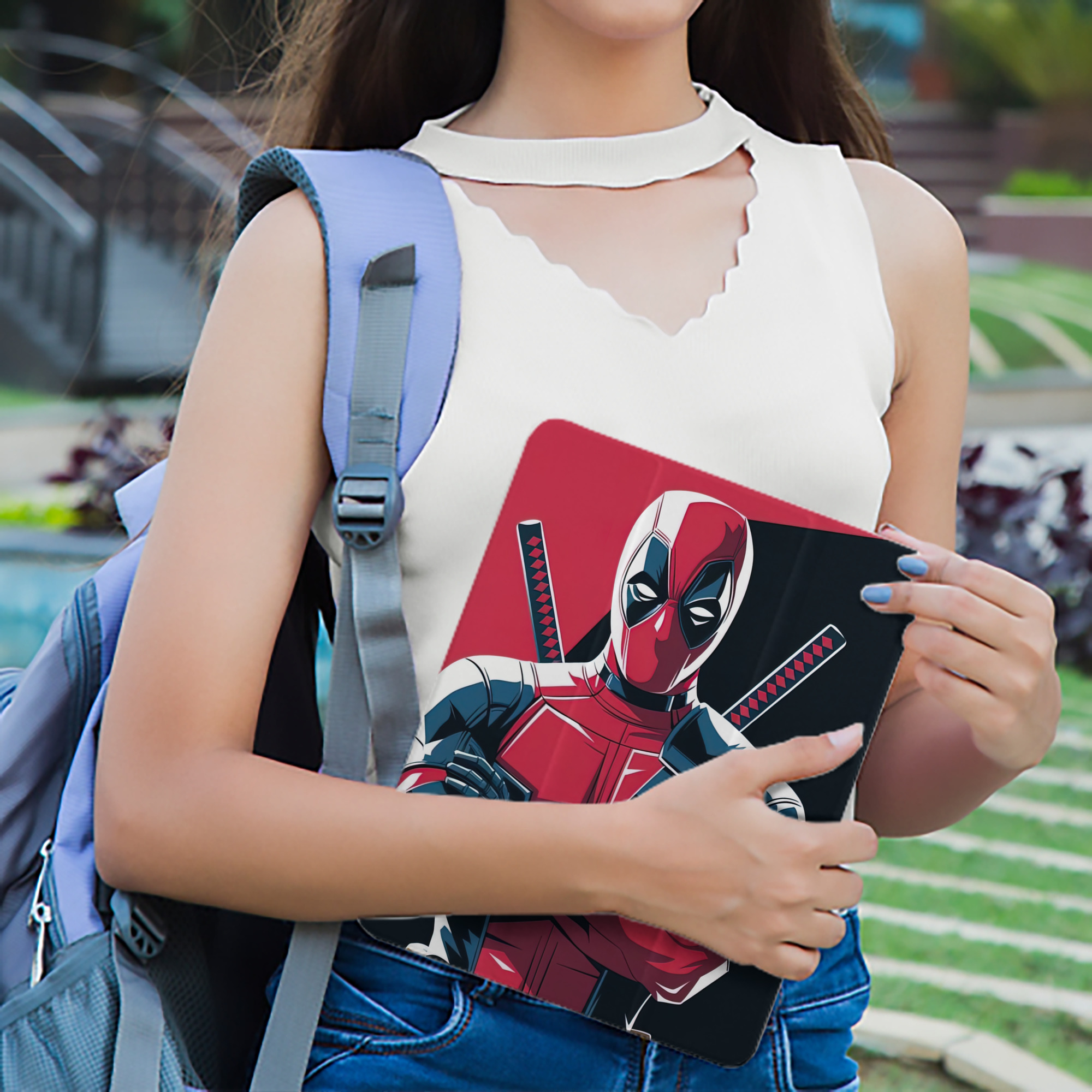 Deadpool デッドプール IPad ケース ペン収納付き 三つ折りスタンド PUレザー×シリコン 対応機種9.5/10.5/10.9インチ