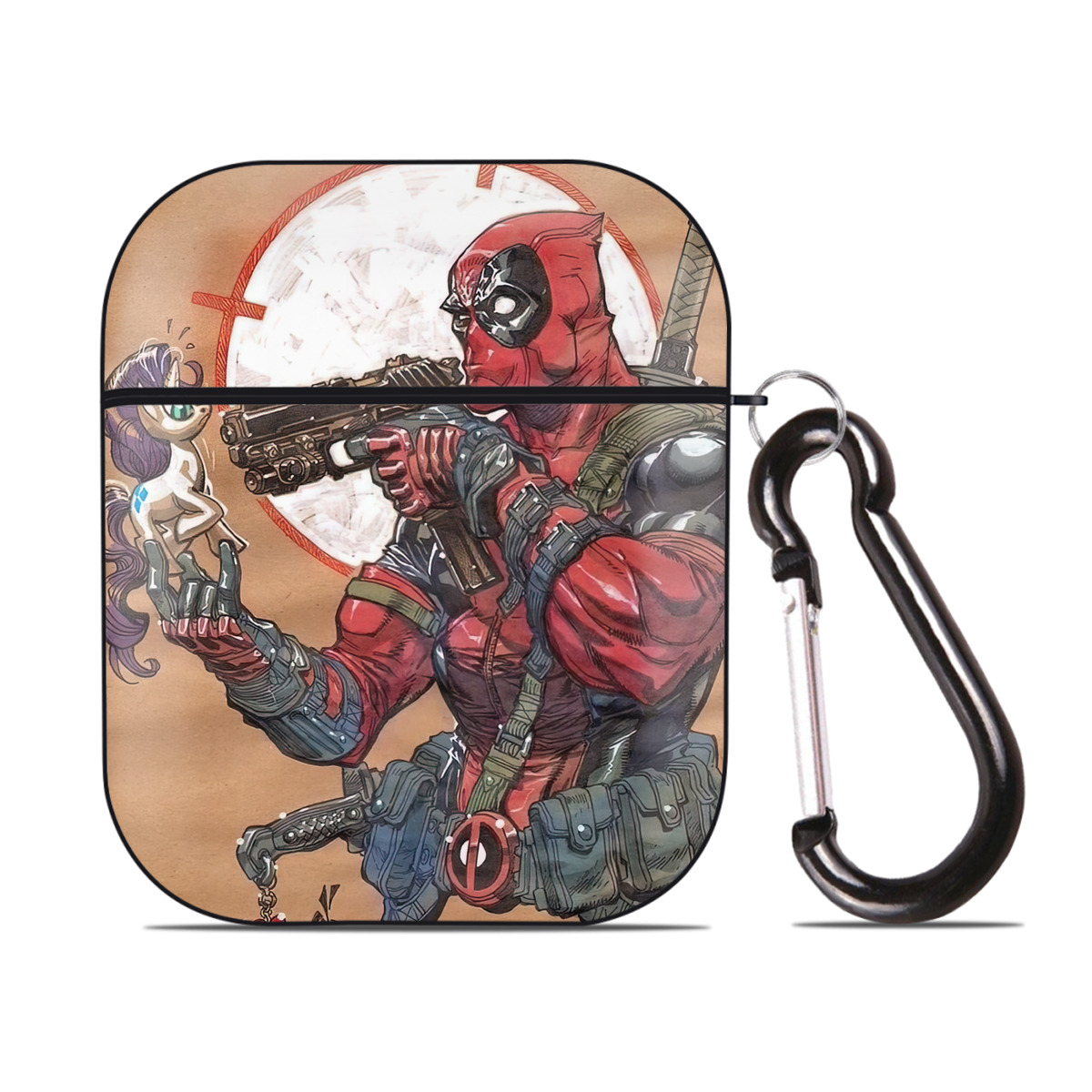 （画像用） Deadpool デッドプール AirPods 第2世代保護ケース ハードシェル ブラック 耐衝撃・防指紋・カラビナ付き