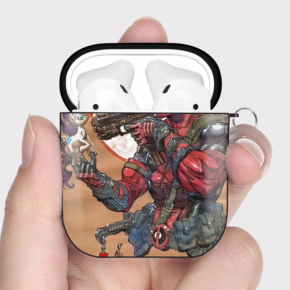 （画像用） Deadpool デッドプール AirPods 第2世代保護ケース ハードシェル ブラック 耐衝撃・防指紋・カラビナ付き