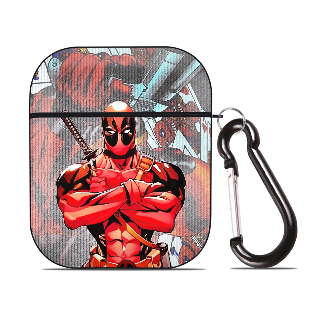 （画像用） Deadpool デッドプール AirPods 第2世代保護ケース ハードシェル ブラック 耐衝撃・防指紋・カラビナ付き