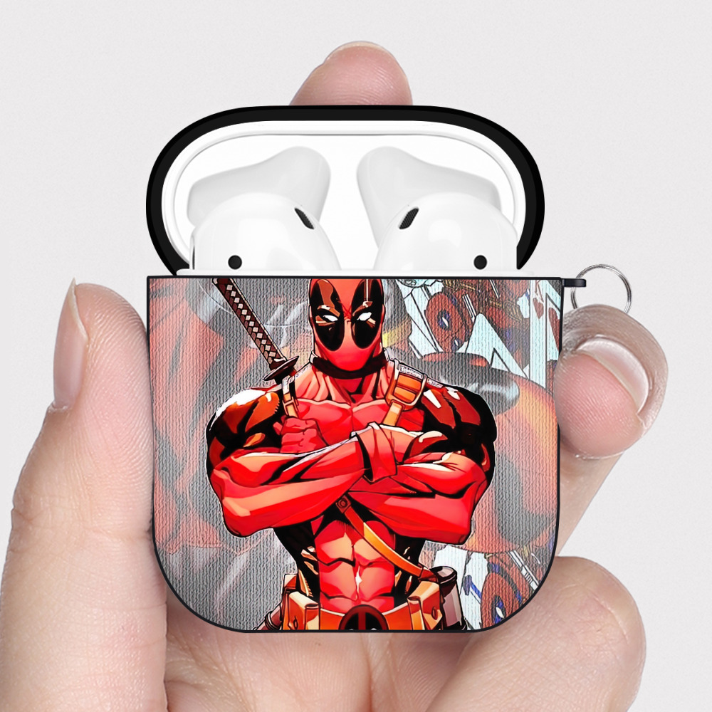 （画像用） Deadpool デッドプール AirPods 第2世代保護ケース ハードシェル ブラック 耐衝撃・防指紋・カラビナ付き