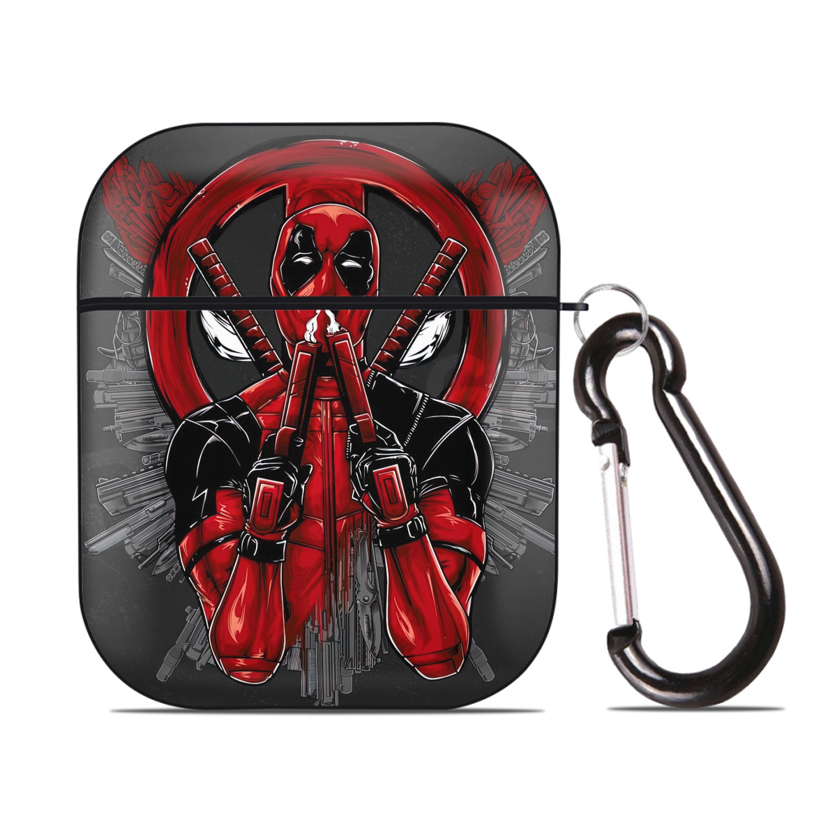 （画像用） Deadpool デッドプール AirPods 第2世代保護ケース ハードシェル ブラック 耐衝撃・防指紋・カラビナ付き