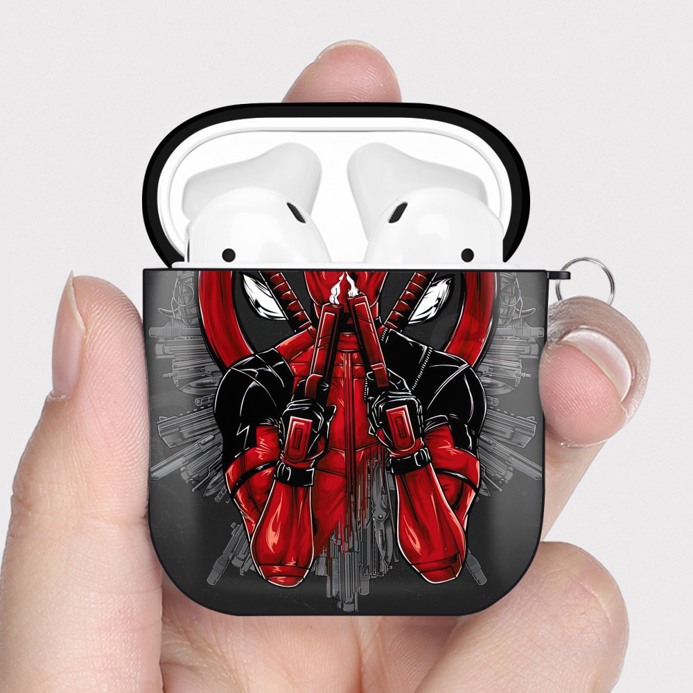（画像用） Deadpool デッドプール AirPods 第2世代保護ケース ハードシェル ブラック 耐衝撃・防指紋・カラビナ付き