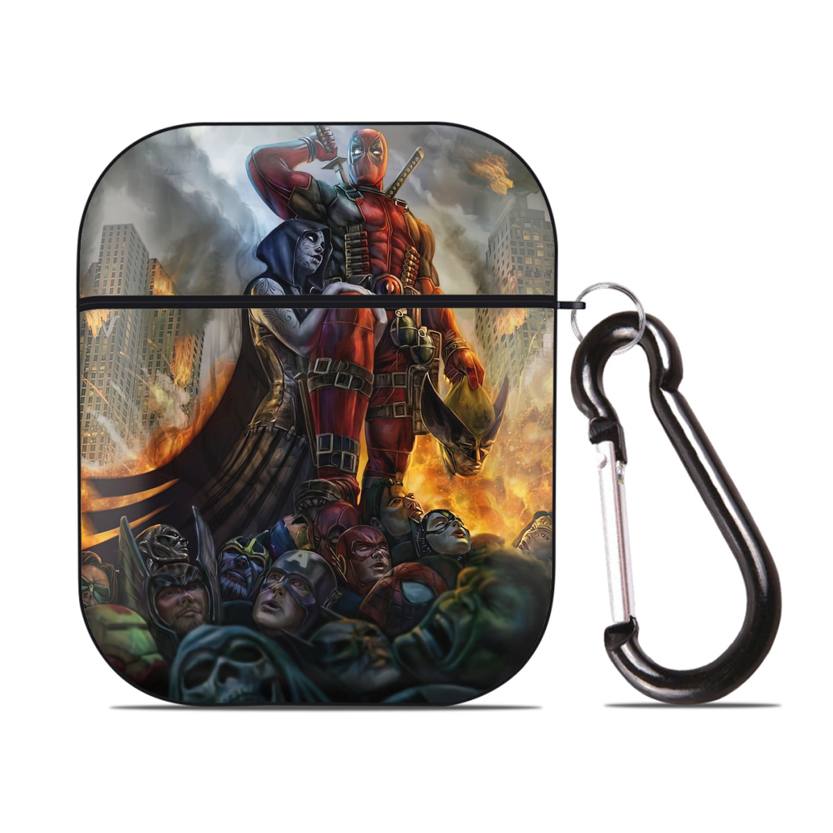 （画像用） Deadpool デッドプール AirPods 第2世代保護ケース ハードシェル ブラック 耐衝撃・防指紋・カラビナ付き