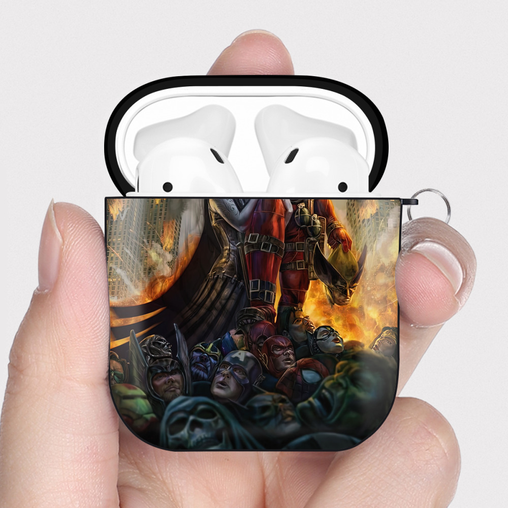 （画像用） Deadpool デッドプール AirPods 第2世代保護ケース ハードシェル ブラック 耐衝撃・防指紋・カラビナ付き
