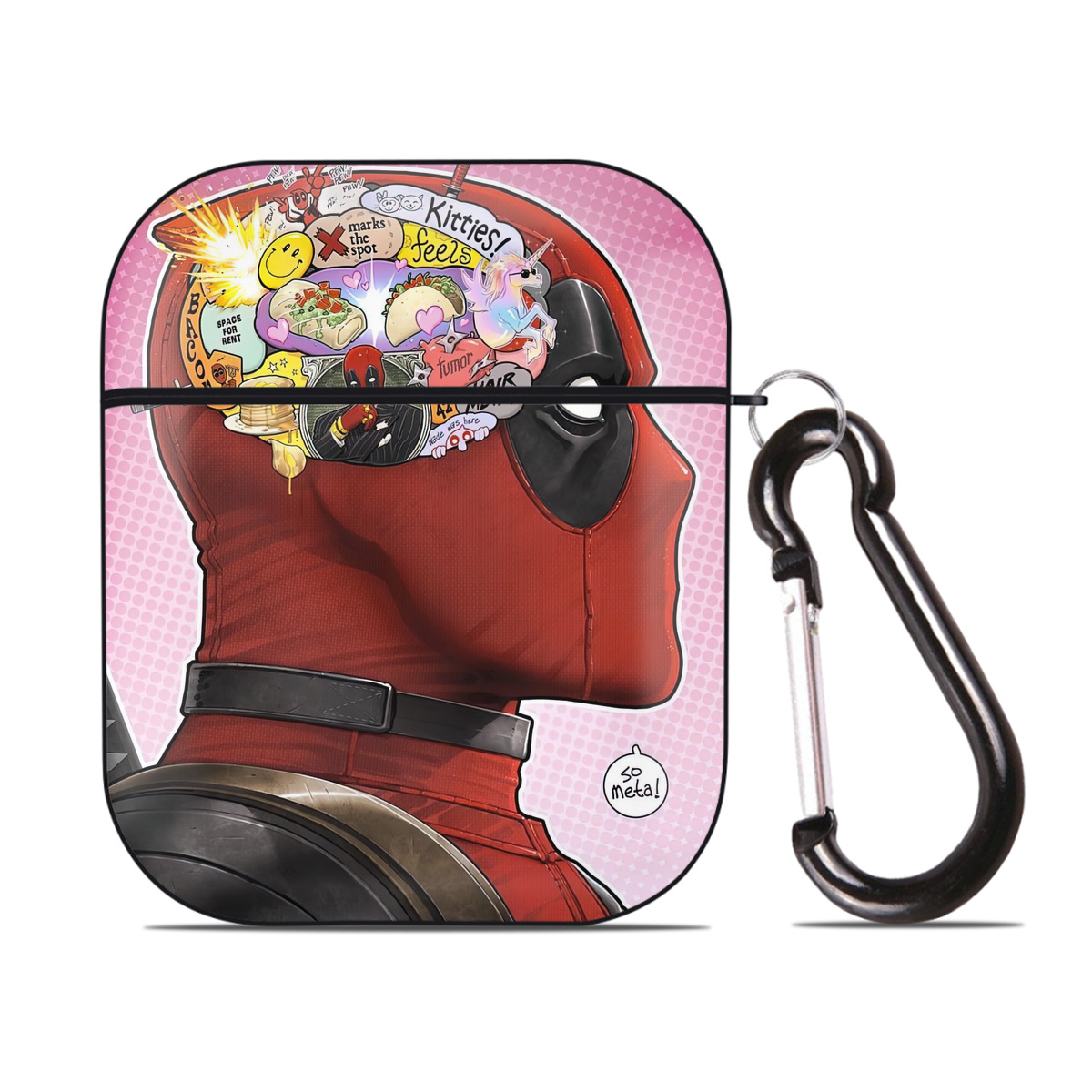 （画像用） Deadpool デッドプール AirPods 第2世代保護ケース ハードシェル ブラック 耐衝撃・防指紋・カラビナ付き