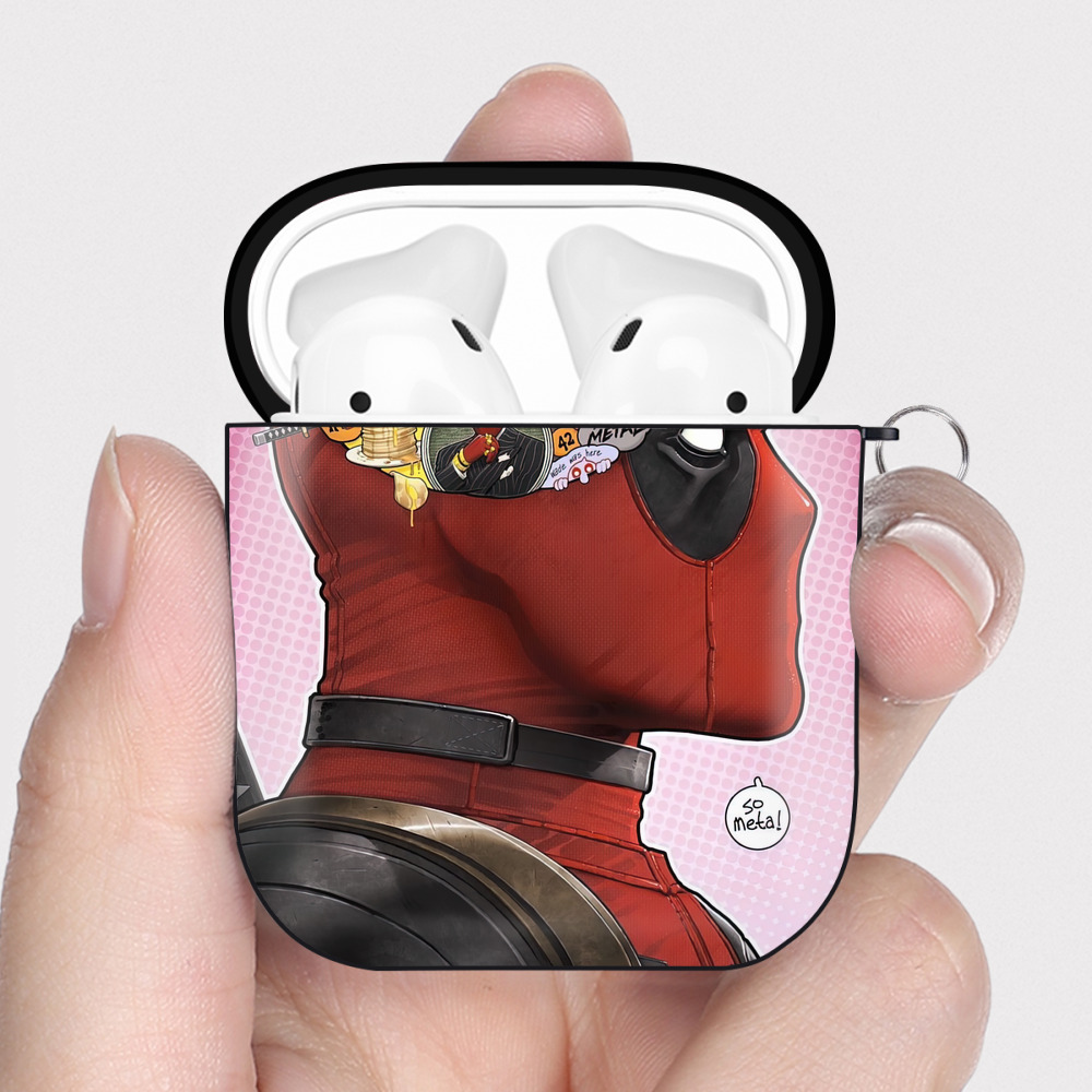 （画像用） Deadpool デッドプール AirPods 第2世代保護ケース ハードシェル ブラック 耐衝撃・防指紋・カラビナ付き