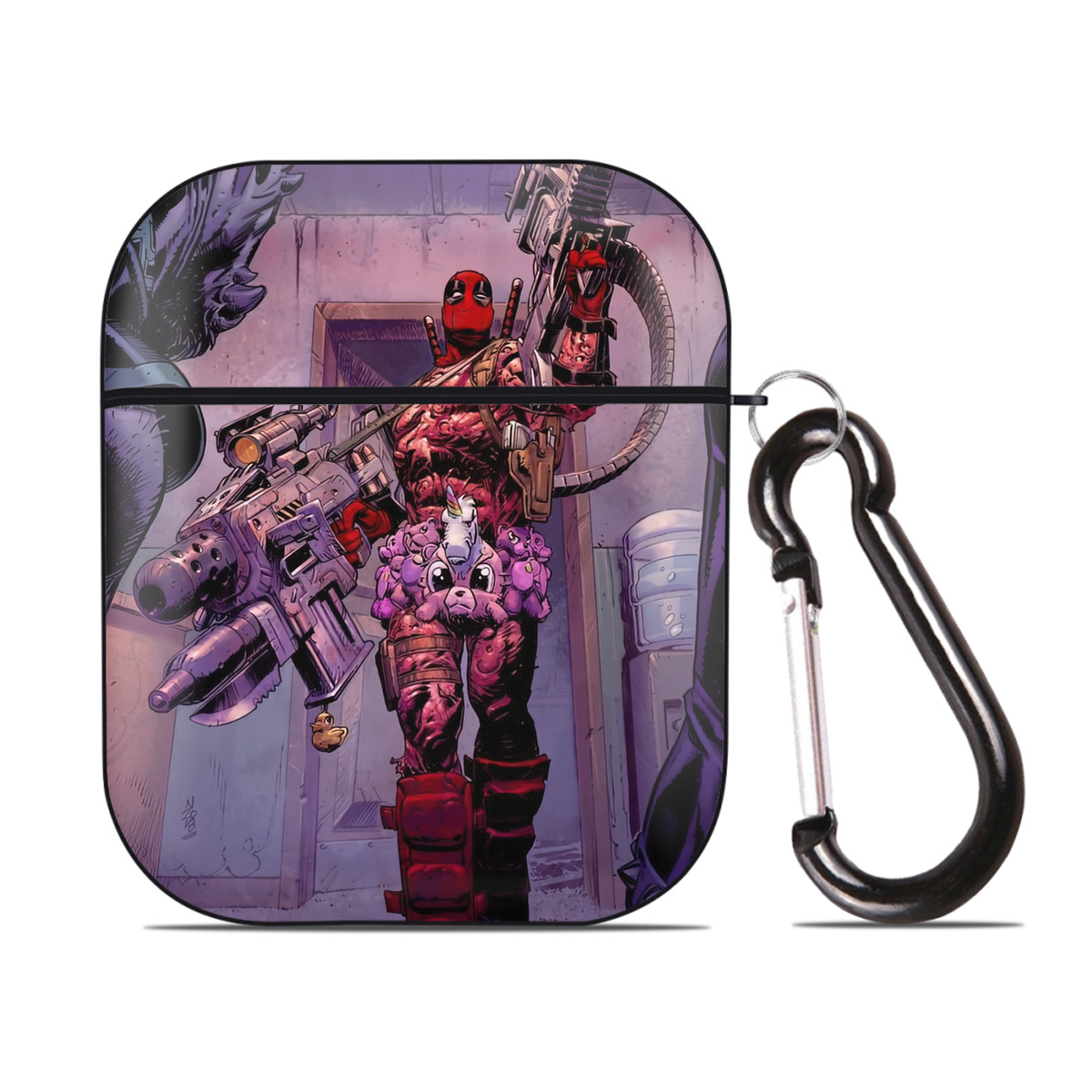 （画像用） Deadpool デッドプール AirPods 第2世代保護ケース ハードシェル ブラック 耐衝撃・防指紋・カラビナ付き
