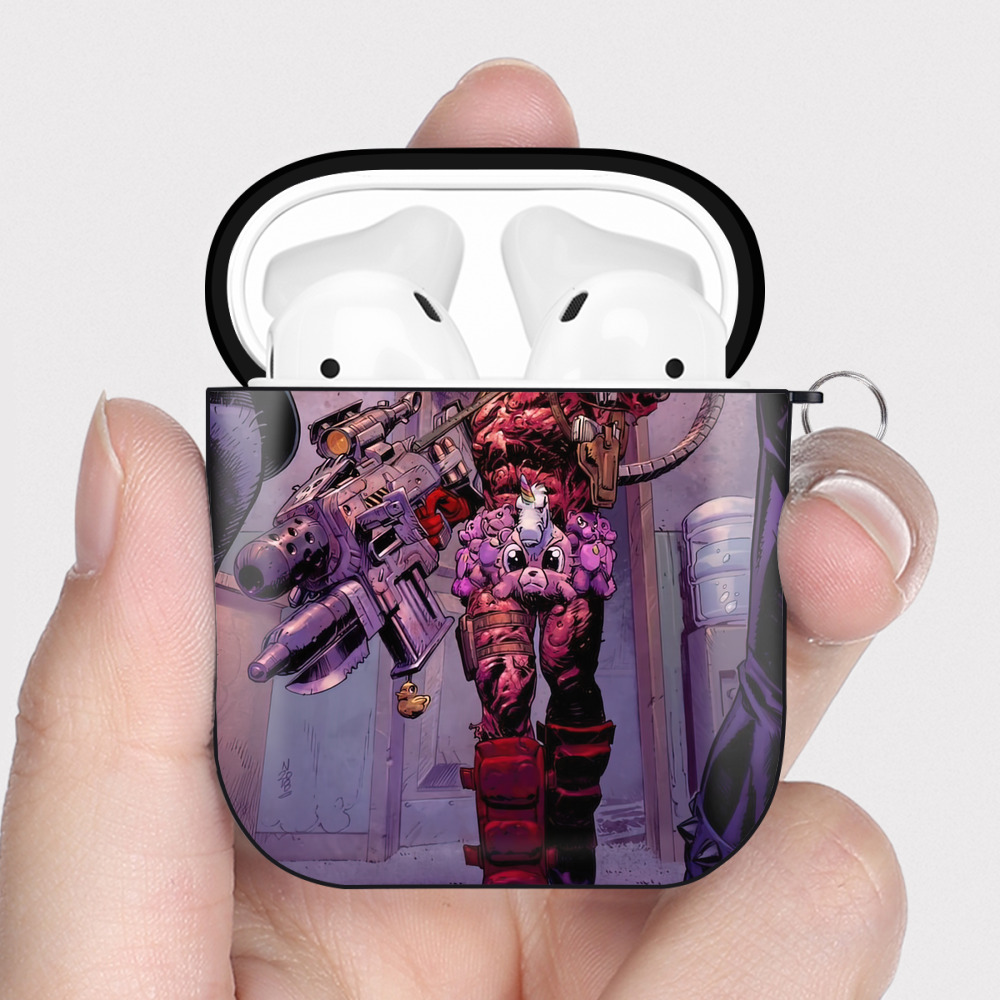 （画像用） Deadpool デッドプール AirPods 第2世代保護ケース ハードシェル ブラック 耐衝撃・防指紋・カラビナ付き