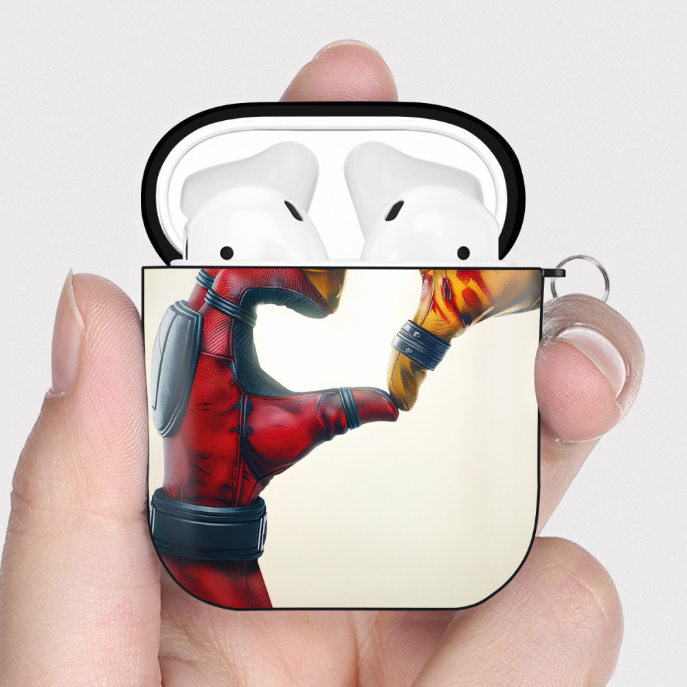 （画像用） Deadpool デッドプール AirPods 第2世代保護ケース ハードシェル ブラック 耐衝撃・防指紋・カラビナ付き