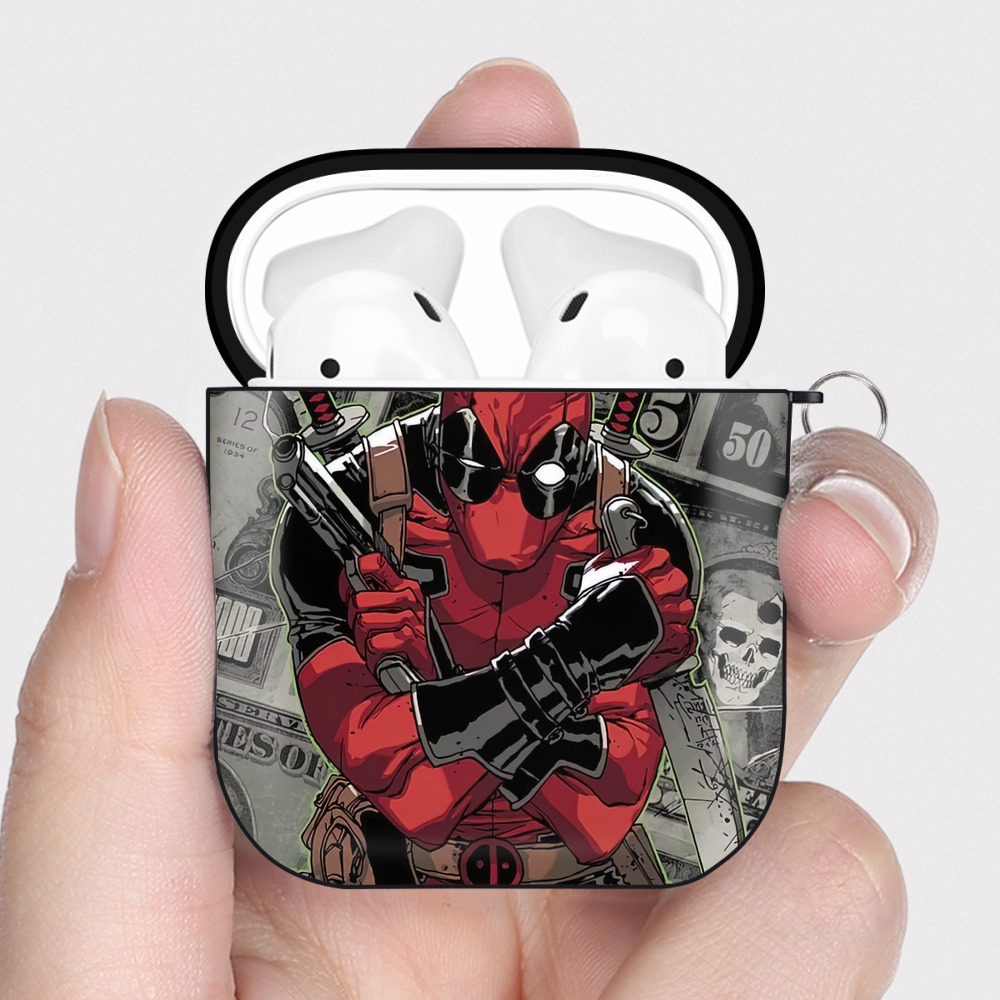 （画像用） Deadpool デッドプール AirPods 第2世代保護ケース ハードシェル ブラック 耐衝撃・防指紋・カラビナ付き