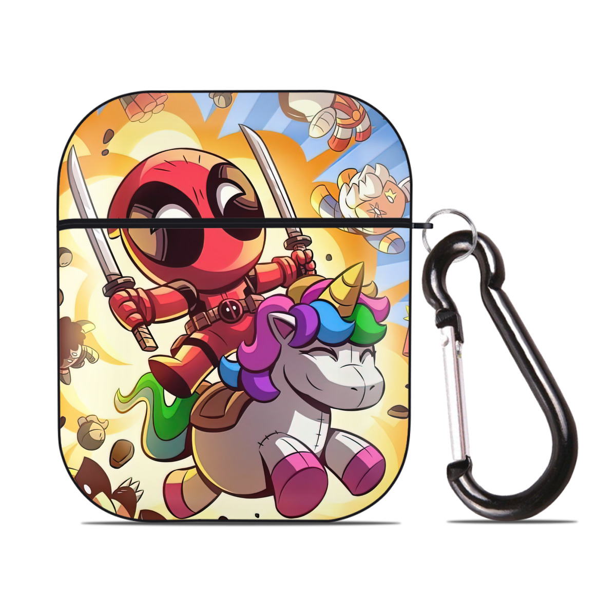 （画像用） Deadpool デッドプール AirPods 第2世代保護ケース ハードシェル ブラック 耐衝撃・防指紋・カラビナ付き