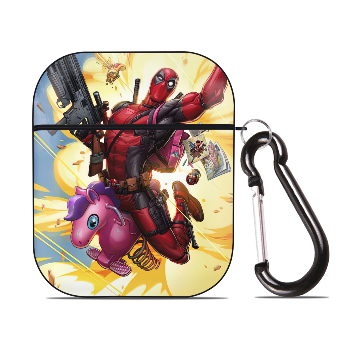 （画像用） Deadpool デッドプール AirPods 第2世代保護ケース ハードシェル ブラック 耐衝撃・防指紋・カラビナ付き