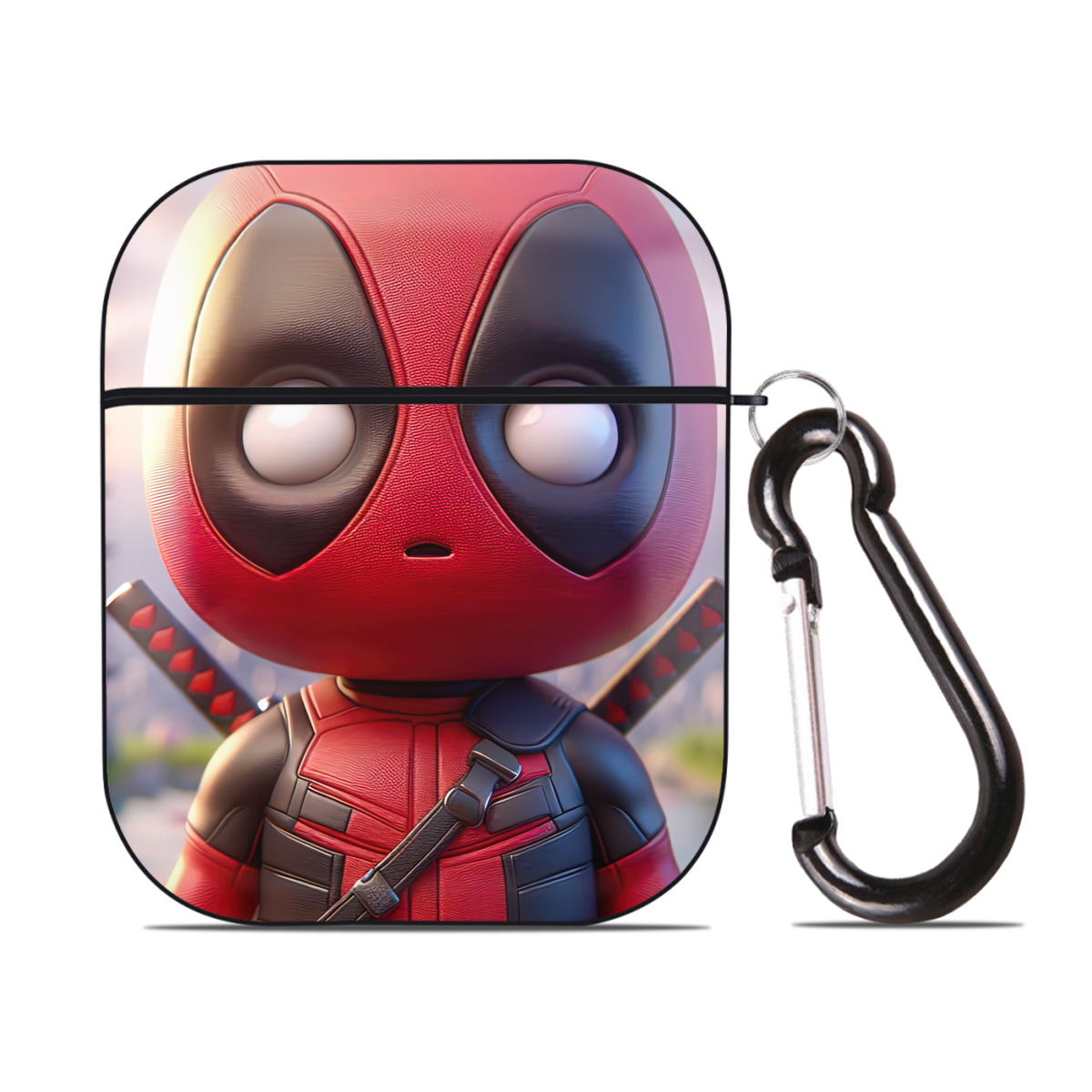 （画像用） Deadpool デッドプール AirPods 第2世代保護ケース ハードシェル ブラック 耐衝撃・防指紋・カラビナ付き