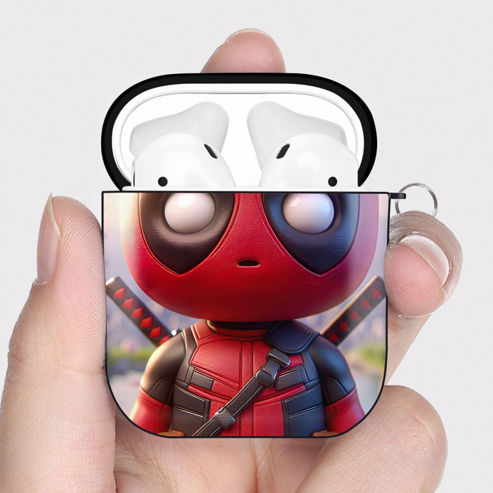 （画像用） Deadpool デッドプール AirPods 第2世代保護ケース ハードシェル ブラック 耐衝撃・防指紋・カラビナ付き