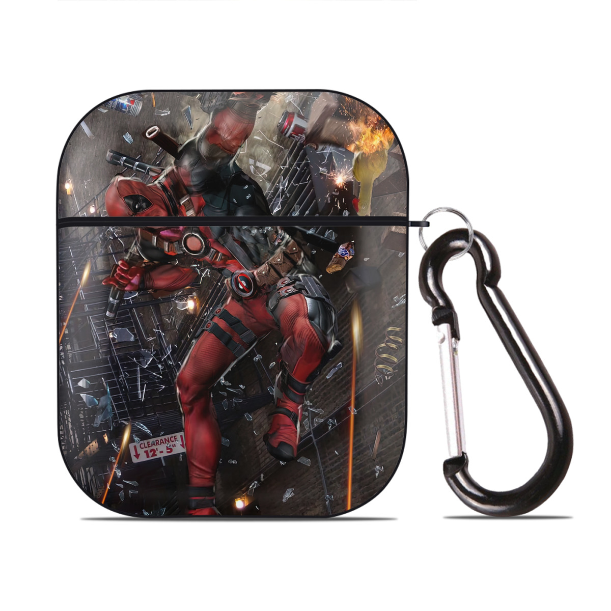 （画像用） Deadpool デッドプール AirPods 第2世代保護ケース ハードシェル ブラック 耐衝撃・防指紋・カラビナ付き