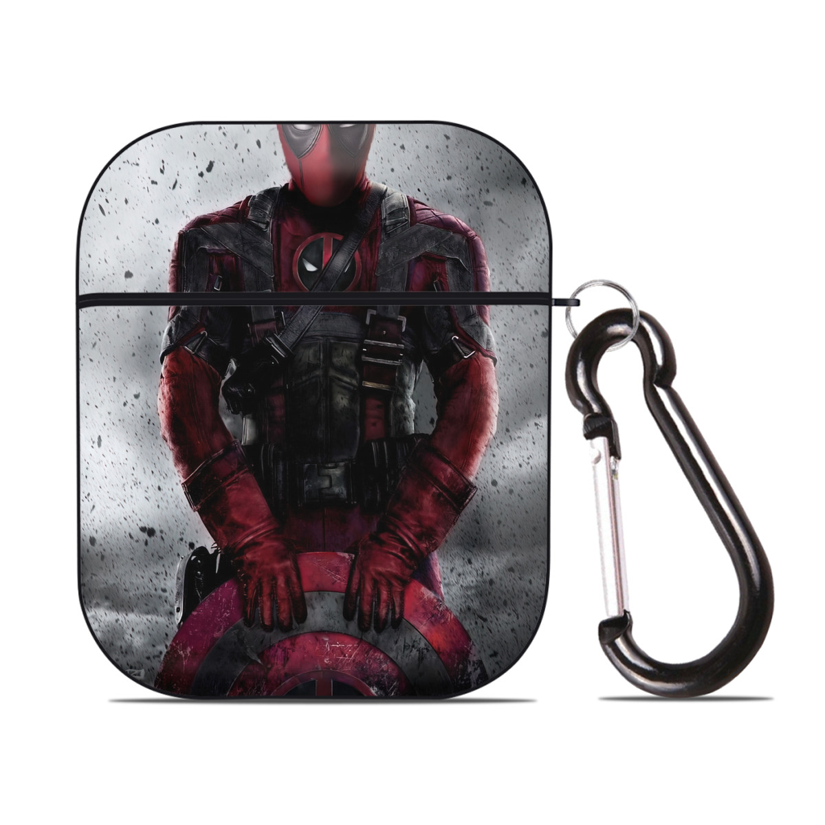 （画像用） Deadpool デッドプール AirPods 第2世代保護ケース ハードシェル ブラック 耐衝撃・防指紋・カラビナ付き