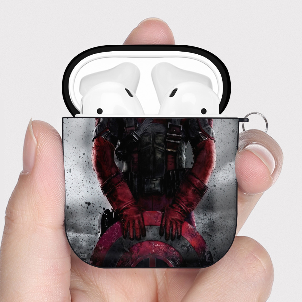 （画像用） Deadpool デッドプール AirPods 第2世代保護ケース ハードシェル ブラック 耐衝撃・防指紋・カラビナ付き