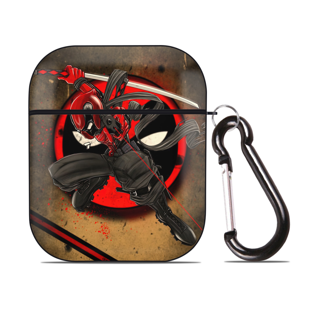 （画像用） Deadpool デッドプール AirPods 第2世代保護ケース ハードシェル ブラック 耐衝撃・防指紋・カラビナ付き