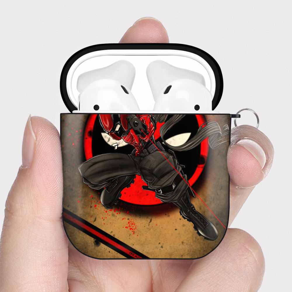 （画像用） Deadpool デッドプール AirPods 第2世代保護ケース ハードシェル ブラック 耐衝撃・防指紋・カラビナ付き