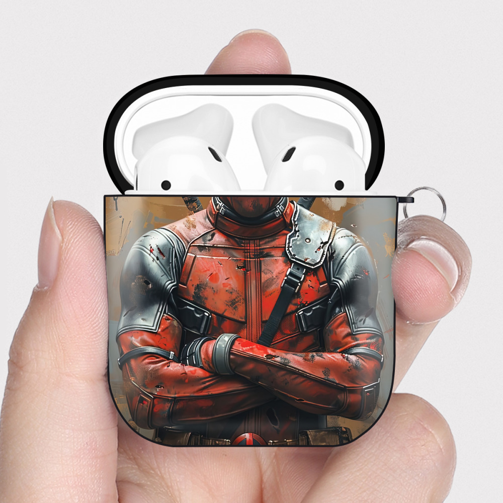 （画像用） Deadpool デッドプール AirPods 第2世代保護ケース ハードシェル ブラック 耐衝撃・防指紋・カラビナ付き
