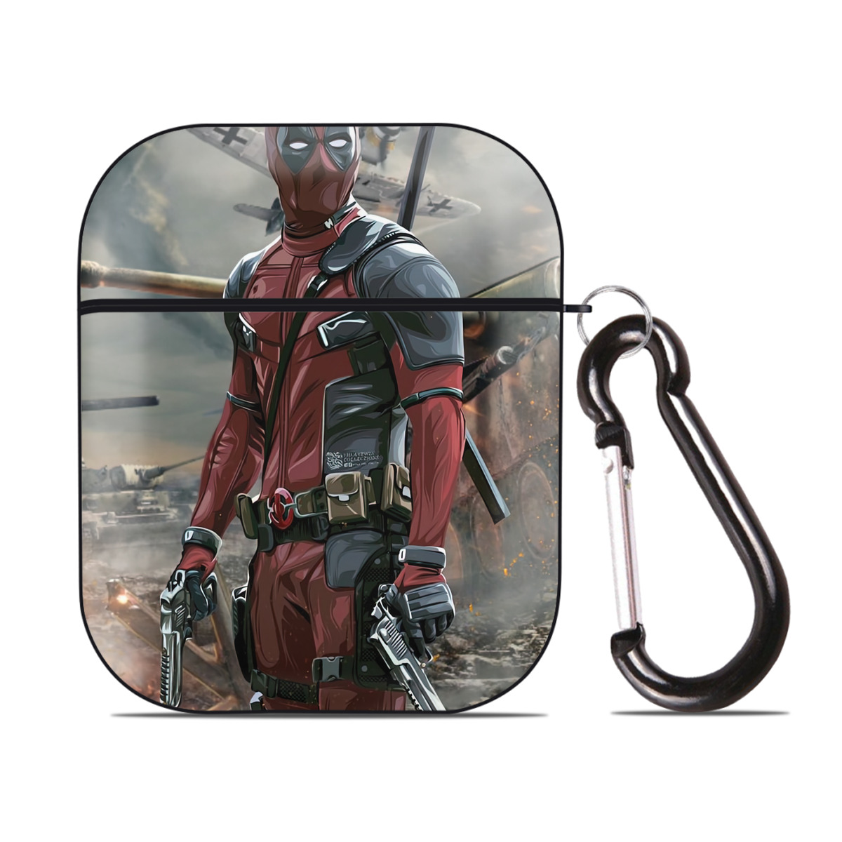 （画像用） Deadpool デッドプール AirPods 第2世代保護ケース ハードシェル ブラック 耐衝撃・防指紋・カラビナ付き