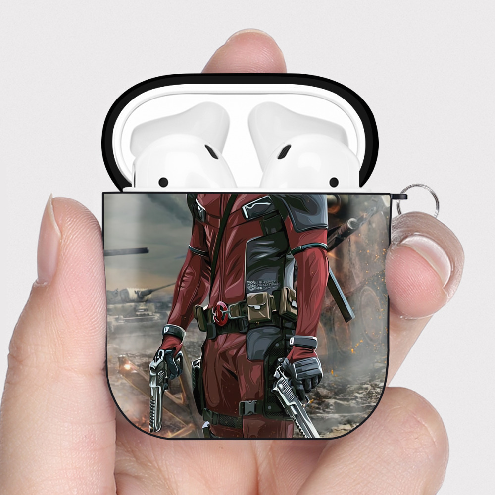 （画像用） Deadpool デッドプール AirPods 第2世代保護ケース ハードシェル ブラック 耐衝撃・防指紋・カラビナ付き