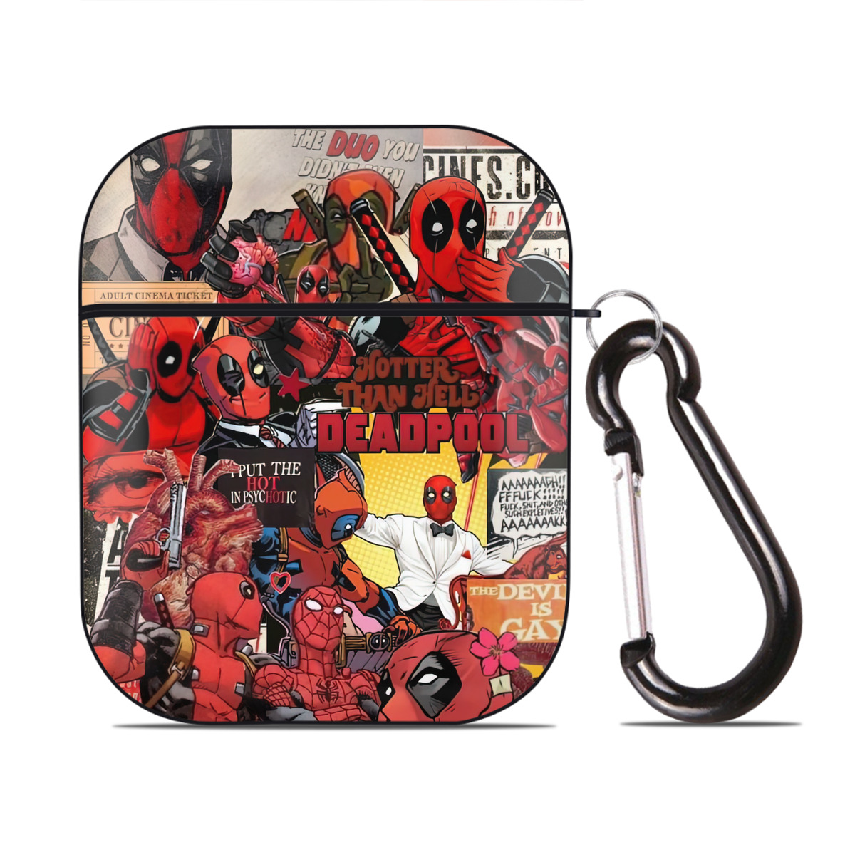（画像用） Deadpool デッドプール AirPods 第2世代保護ケース ハードシェル ブラック 耐衝撃・防指紋・カラビナ付き