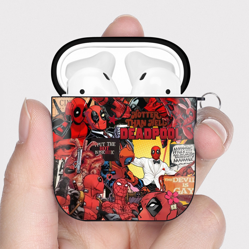 （画像用） Deadpool デッドプール AirPods 第2世代保護ケース ハードシェル ブラック 耐衝撃・防指紋・カラビナ付き