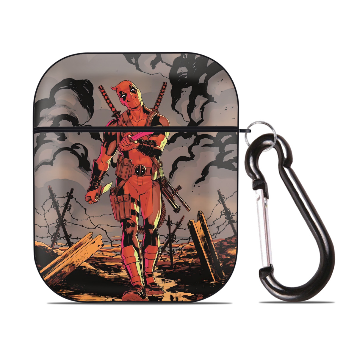 （画像用） Deadpool デッドプール AirPods 第2世代保護ケース ハードシェル ブラック 耐衝撃・防指紋・カラビナ付き
