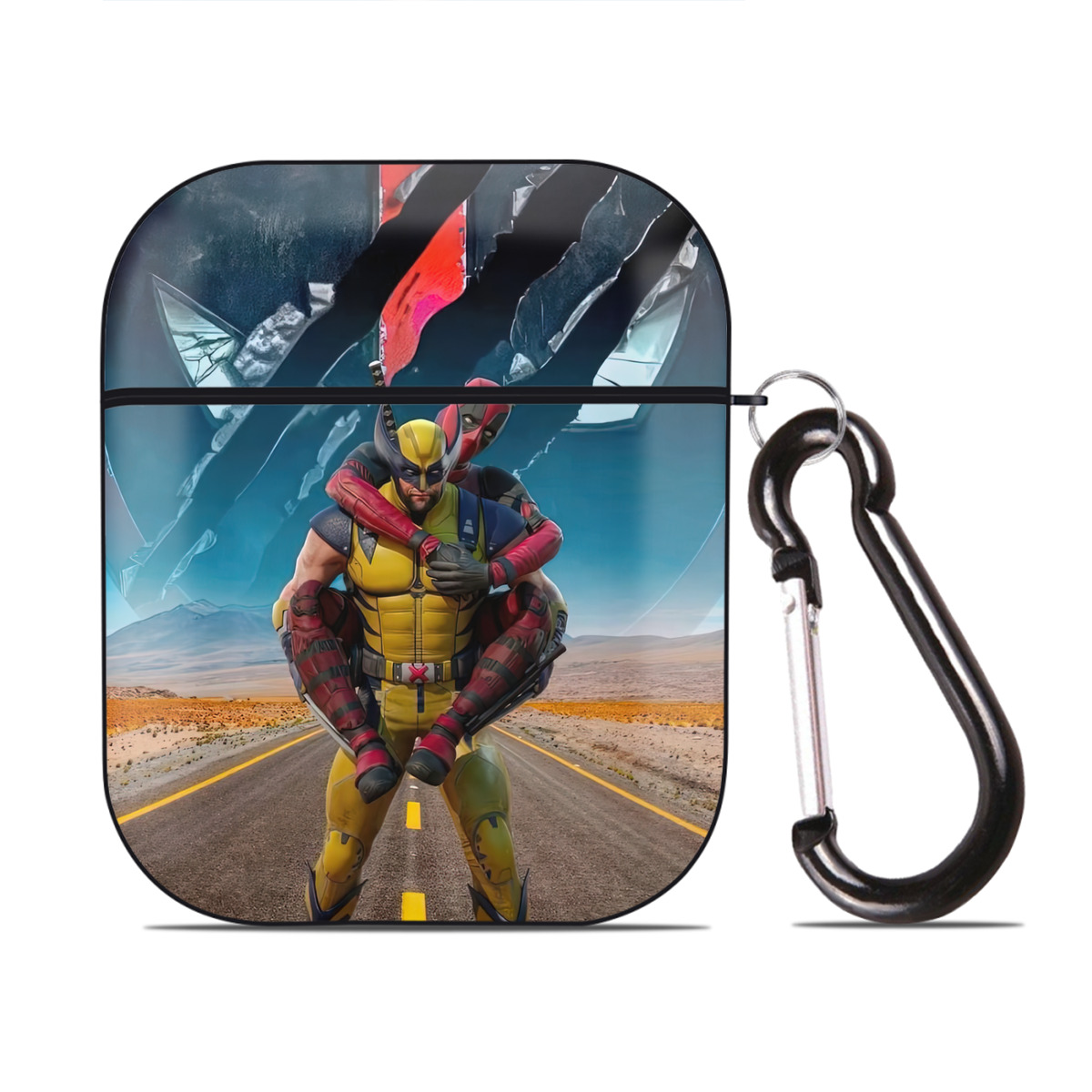 （画像用） Deadpool デッドプール AirPods 第2世代保護ケース ハードシェル ブラック 耐衝撃・防指紋・カラビナ付き