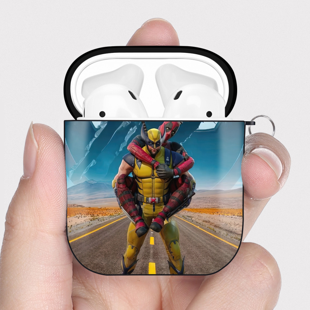 （画像用） Deadpool デッドプール AirPods 第2世代保護ケース ハードシェル ブラック 耐衝撃・防指紋・カラビナ付き