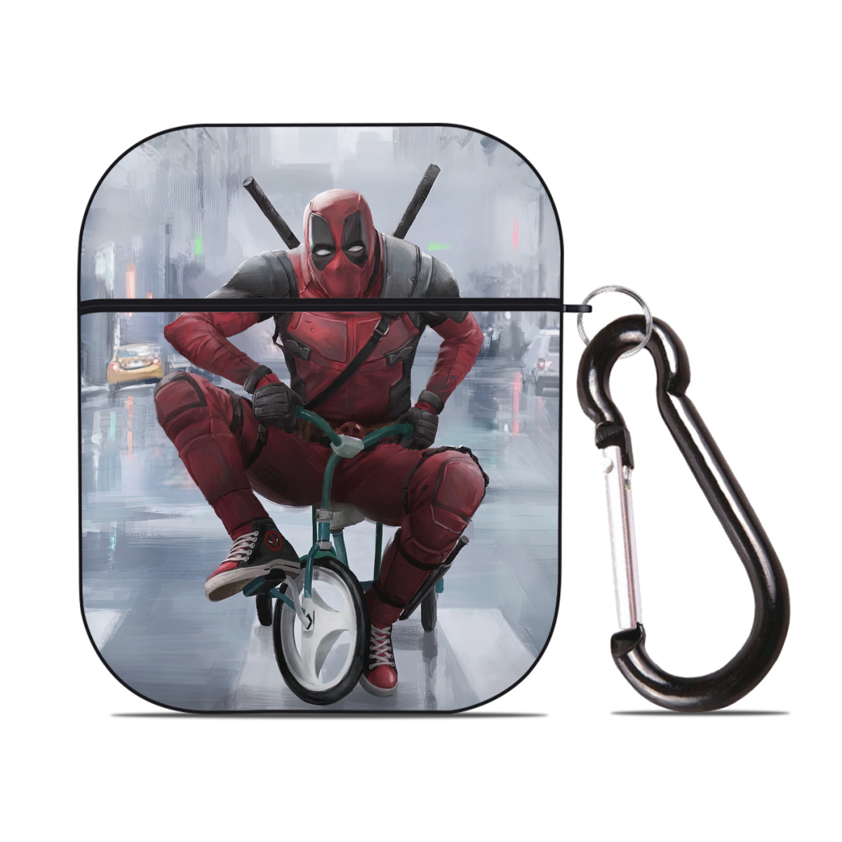 （画像用） Deadpool デッドプール AirPods 第2世代保護ケース ハードシェル ブラック 耐衝撃・防指紋・カラビナ付き