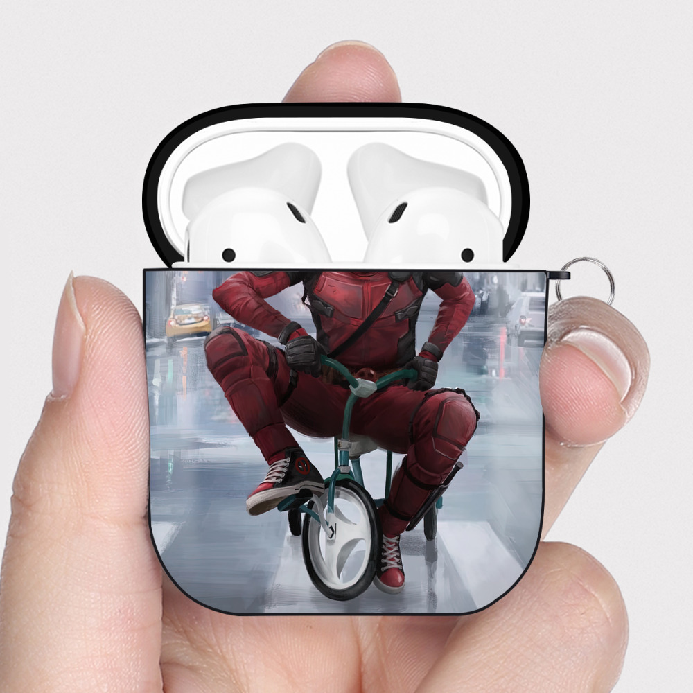 （画像用） Deadpool デッドプール AirPods 第2世代保護ケース ハードシェル ブラック 耐衝撃・防指紋・カラビナ付き