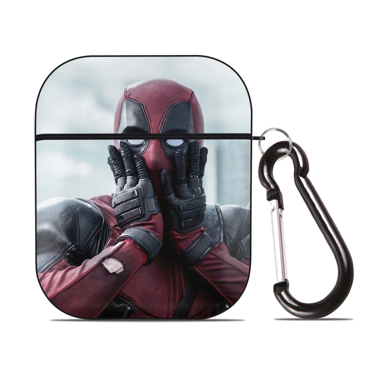 （画像用） Deadpool デッドプール AirPods 第2世代保護ケース ハードシェル ブラック 耐衝撃・防指紋・カラビナ付き