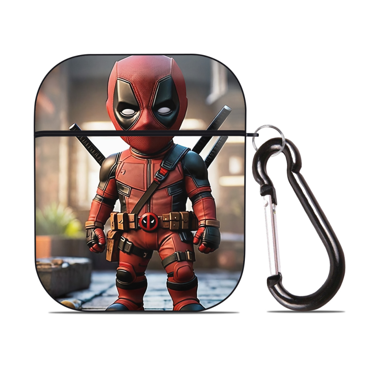 （画像用） Deadpool デッドプール AirPods 第2世代保護ケース ハードシェル ブラック 耐衝撃・防指紋・カラビナ付き