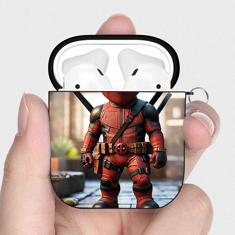 （画像用） Deadpool デッドプール AirPods 第2世代保護ケース ハードシェル ブラック 耐衝撃・防指紋・カラビナ付き