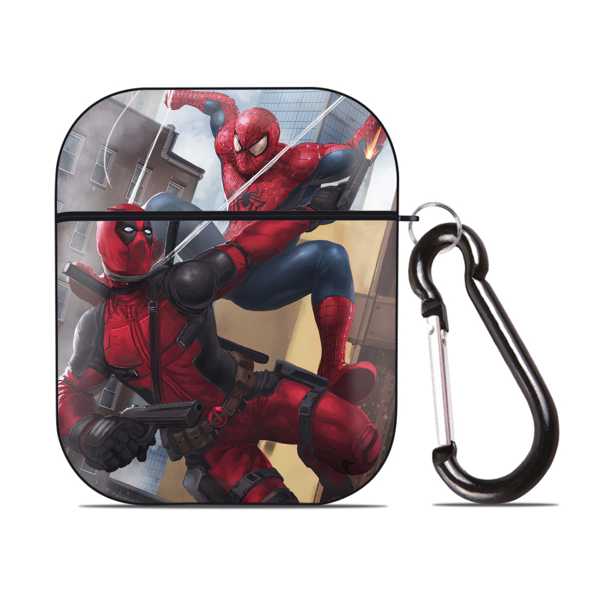 （画像用） Deadpool デッドプール AirPods 第2世代保護ケース ハードシェル ブラック 耐衝撃・防指紋・カラビナ付き