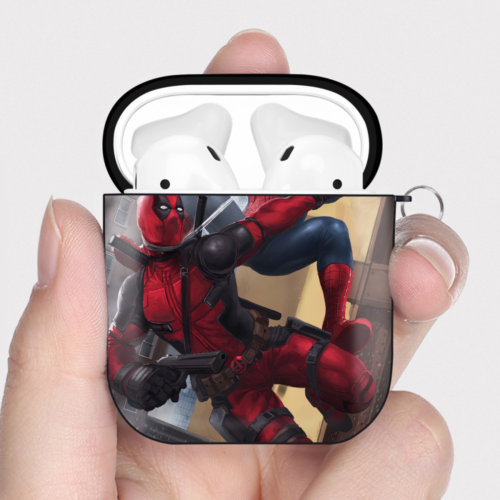 （画像用） Deadpool デッドプール AirPods 第2世代保護ケース ハードシェル ブラック 耐衝撃・防指紋・カラビナ付き