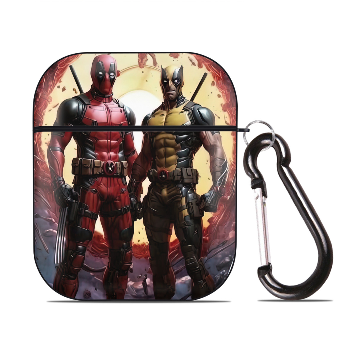 （画像用） Deadpool デッドプール AirPods 第2世代保護ケース ハードシェル ブラック 耐衝撃・防指紋・カラビナ付き