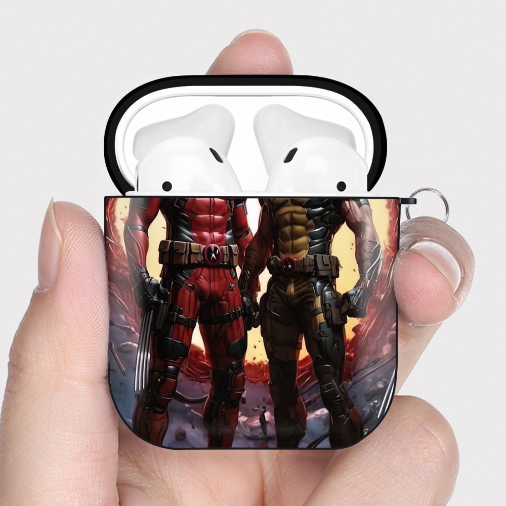 （画像用） Deadpool デッドプール AirPods 第2世代保護ケース ハードシェル ブラック 耐衝撃・防指紋・カラビナ付き