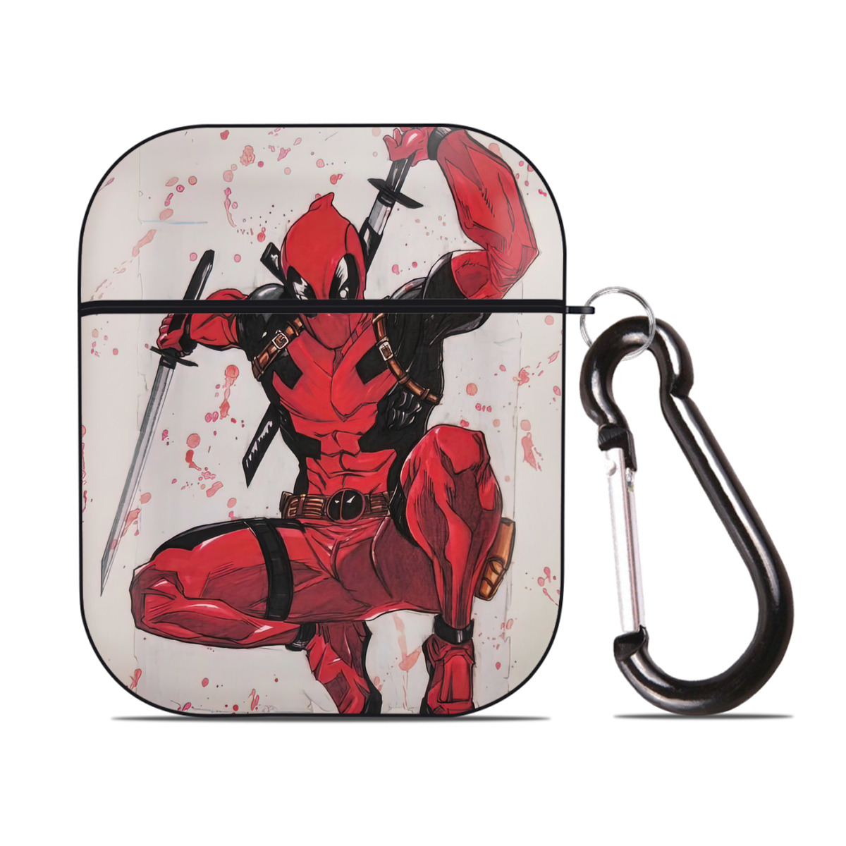 （画像用） Deadpool デッドプール AirPods 第2世代保護ケース ハードシェル ブラック 耐衝撃・防指紋・カラビナ付き