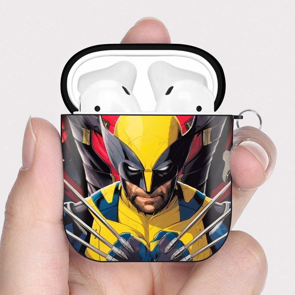 （画像用） Deadpool デッドプール AirPods 第2世代保護ケース ハードシェル ブラック 耐衝撃・防指紋・カラビナ付き